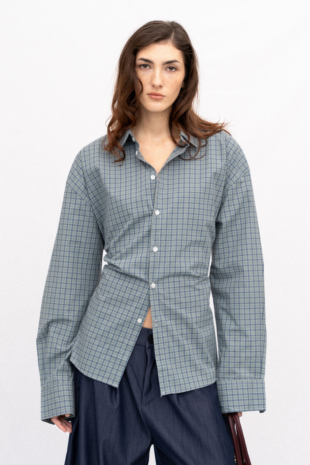 CINCHED BOW PLAID SHIRT