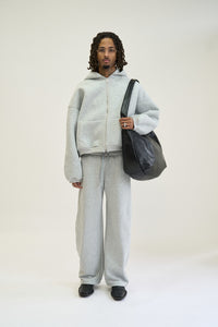 STRUCTURED ZIP HOODIE, MARL GREY