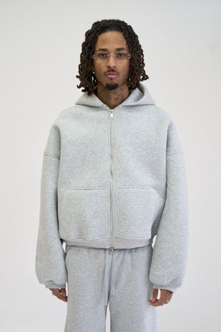STRUCTURED ZIP HOODIE, MARL GREY