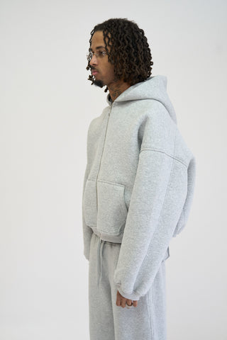 STRUCTURED ZIP HOODIE, MARL GREY