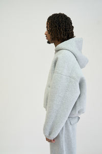 STRUCTURED ZIP HOODIE, MARL GREY