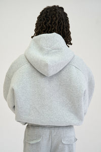STRUCTURED ZIP HOODIE, MARL GREY