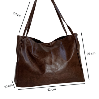 FINAL SALE | FAUX LEATHER TOTE BAG, BROWN