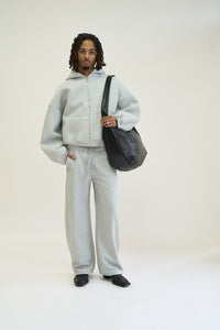 STRUCTURED ZIP HOODIE, MARL GREY