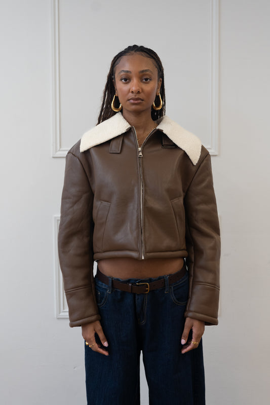 CROPPED FLIGHT JACKET, FAUX LEATHER