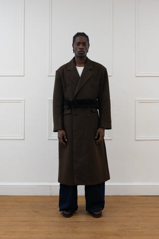 FAUX FUR BELT DOUBLE BREASTED COAT
