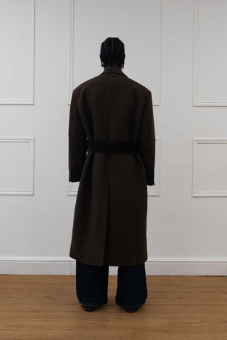 FAUX FUR BELT DOUBLE BREASTED COAT