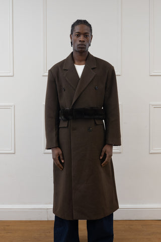 FAUX FUR BELT DOUBLE BREASTED COAT