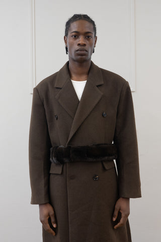 FAUX FUR BELT DOUBLE BREASTED COAT