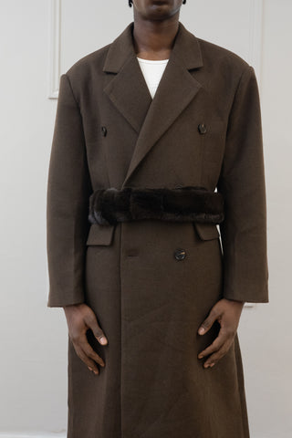 FAUX FUR BELT DOUBLE BREASTED COAT