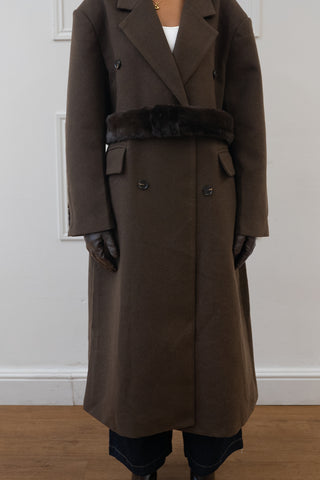 FAUX FUR BELT DOUBLE BREASTED COAT