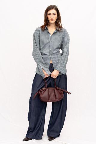 CINCHED BOW PLAID SHIRT