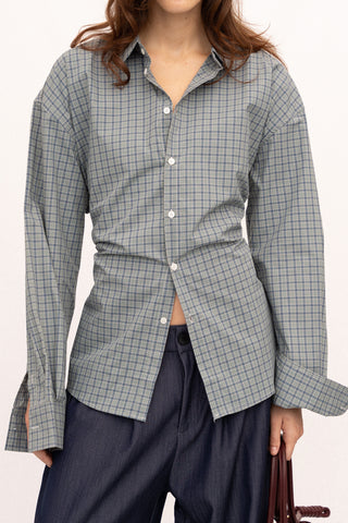CINCHED BOW PLAID SHIRT