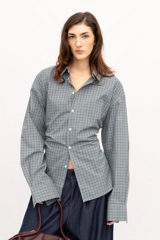 CINCHED BOW PLAID SHIRT