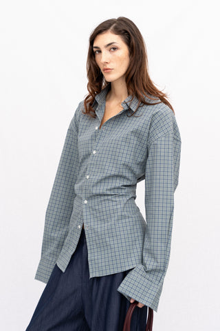 CINCHED BOW PLAID SHIRT