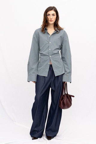 CINCHED BOW PLAID SHIRT