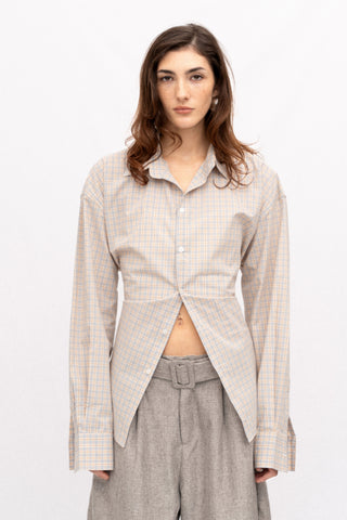 CINCHED BOW PLAID SHIRT