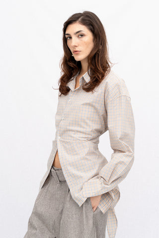 CINCHED BOW PLAID SHIRT