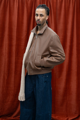 BROCHE FAUX LEATHER JACKET