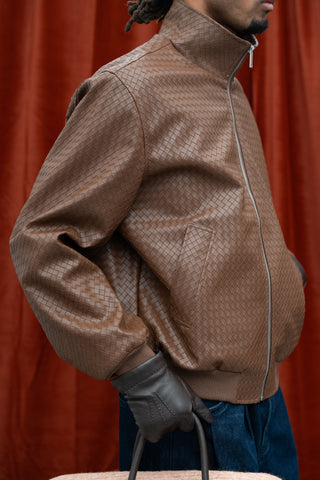 BROCHE FAUX LEATHER JACKET