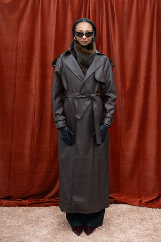 RAVENBELT FAUX LEATHER TRENCH COAT