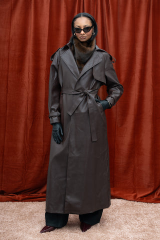 RAVENBELT FAUX LEATHER TRENCH COAT