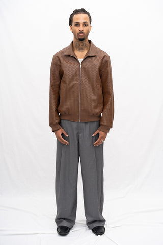 BROCHE FAUX LEATHER JACKET