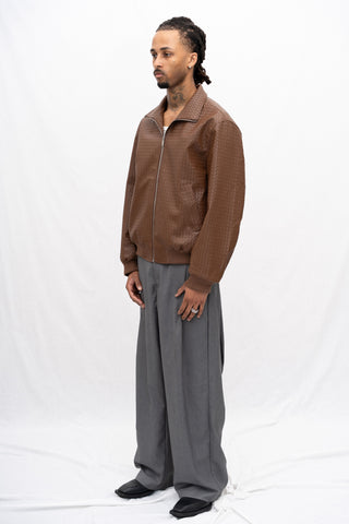 BROCHE FAUX LEATHER JACKET