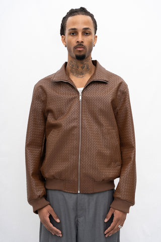 BROCHE FAUX LEATHER JACKET