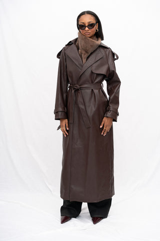 RAVENBELT FAUX LEATHER TRENCH COAT