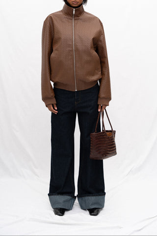 BROCHE FAUX LEATHER JACKET