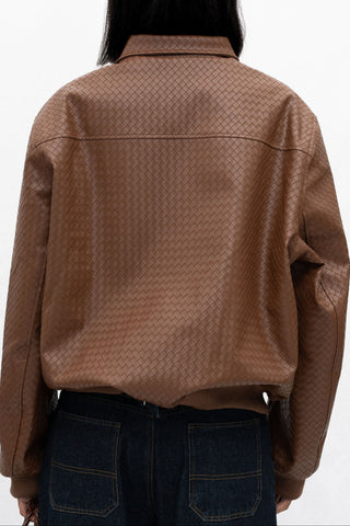 BROCHE FAUX LEATHER JACKET