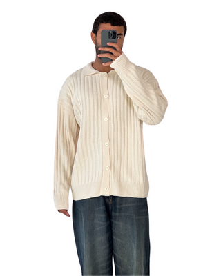 HEAVY RIBBED CARDIGAN MILK
