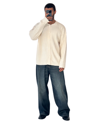 HEAVY RIBBED CARDIGAN MILK