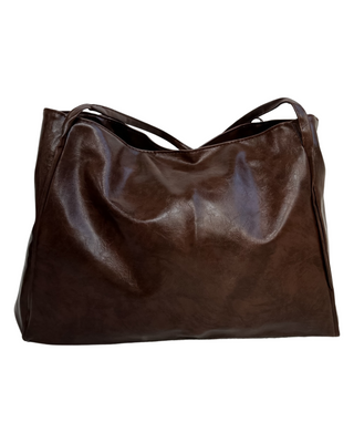 FINAL SALE | FAUX LEATHER TOTE BAG, BROWN