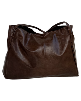 FINAL SALE | FAUX LEATHER TOTE BAG, BROWN