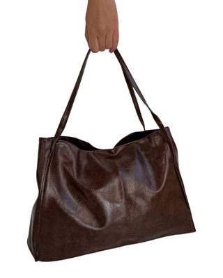 FINAL SALE | FAUX LEATHER TOTE BAG, BROWN