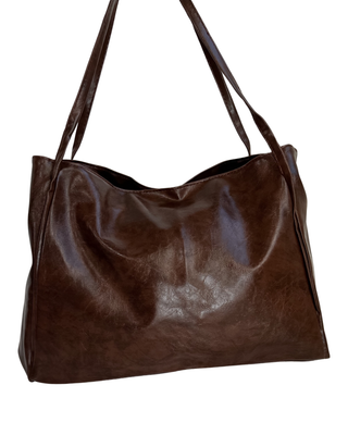FINAL SALE | FAUX LEATHER TOTE BAG, BROWN