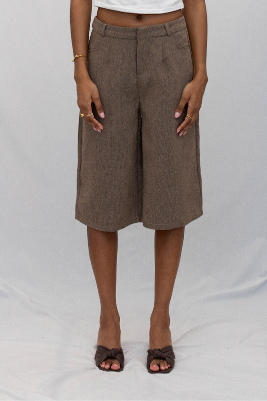 TAILORED TWILL SHORTS, BROWN