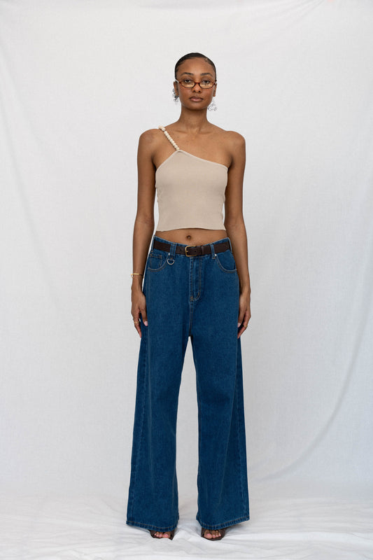 PEBBLE STRAP RIBBED TOP